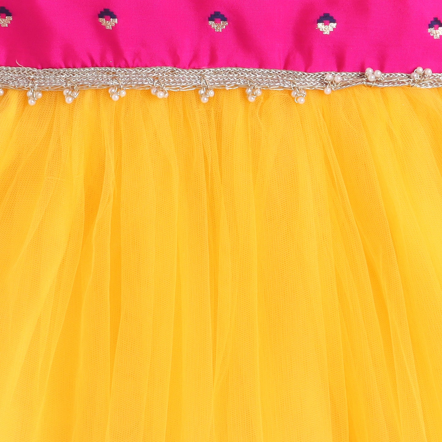 Many Frocks & Net Sleeveless Lace Embellished Knee Length Yoke Baby Jhabla Ethnic Dress - Yellow & Pink