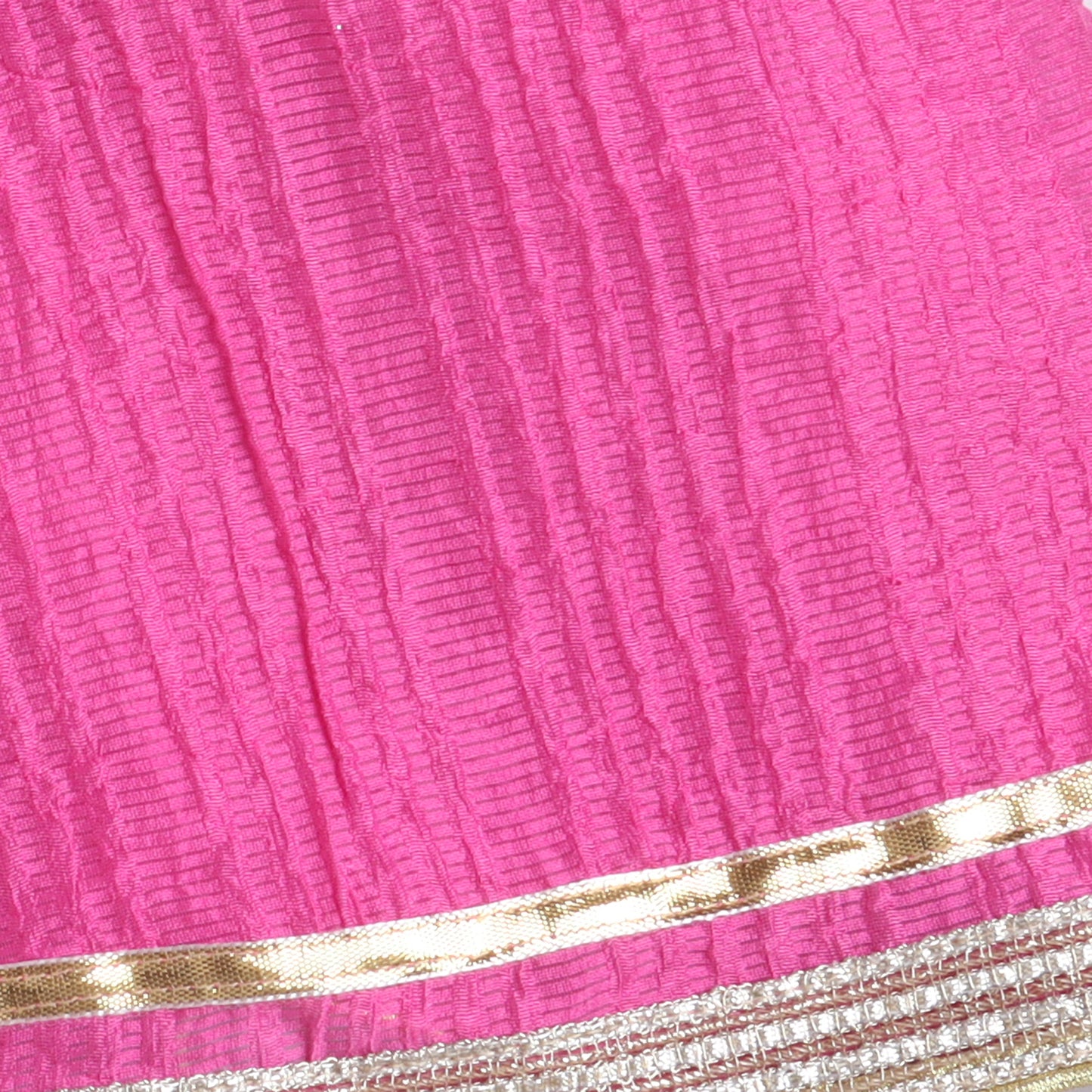 Many Frocks & Chanderi & Crepe Sleeveless Gota Lace Embellished Full Length Butterfly Palazzo Set - Off White &amp; Pink