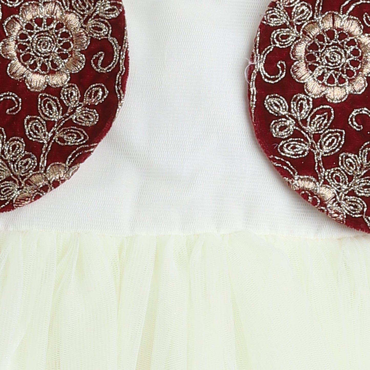 Many Frocks &  net sleeveless velvet embroidered koti  ethnic frock - off white