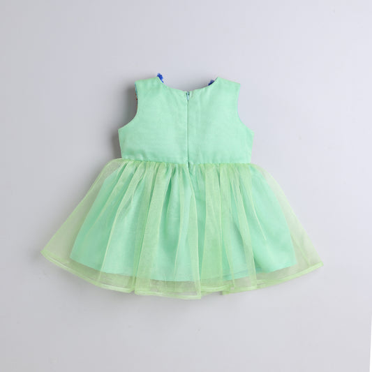 Many Frocks & tissue net sleeveless embroidered koti and lace embellished ethnic frock - Green