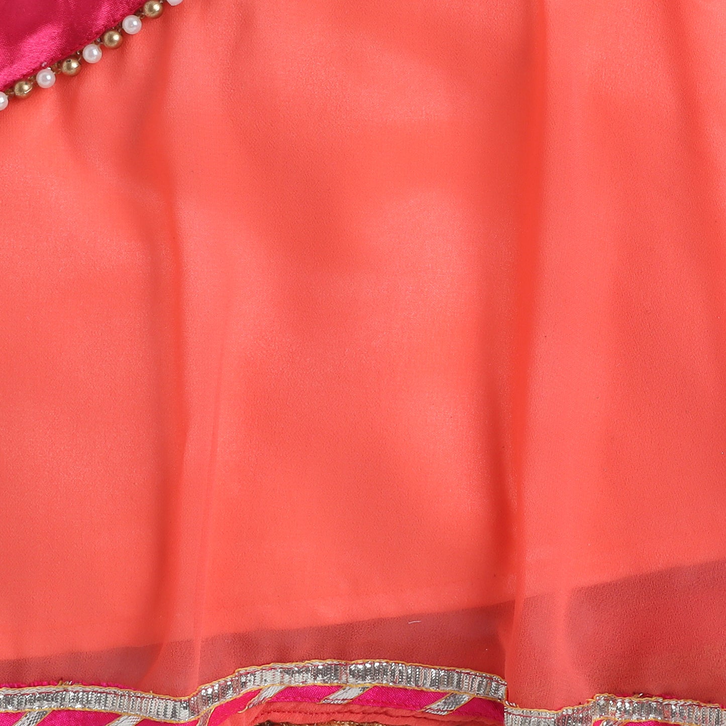 Many Frocks & Sleeveless Net One Shoulder Beaded Choli with Lehenga-Peach