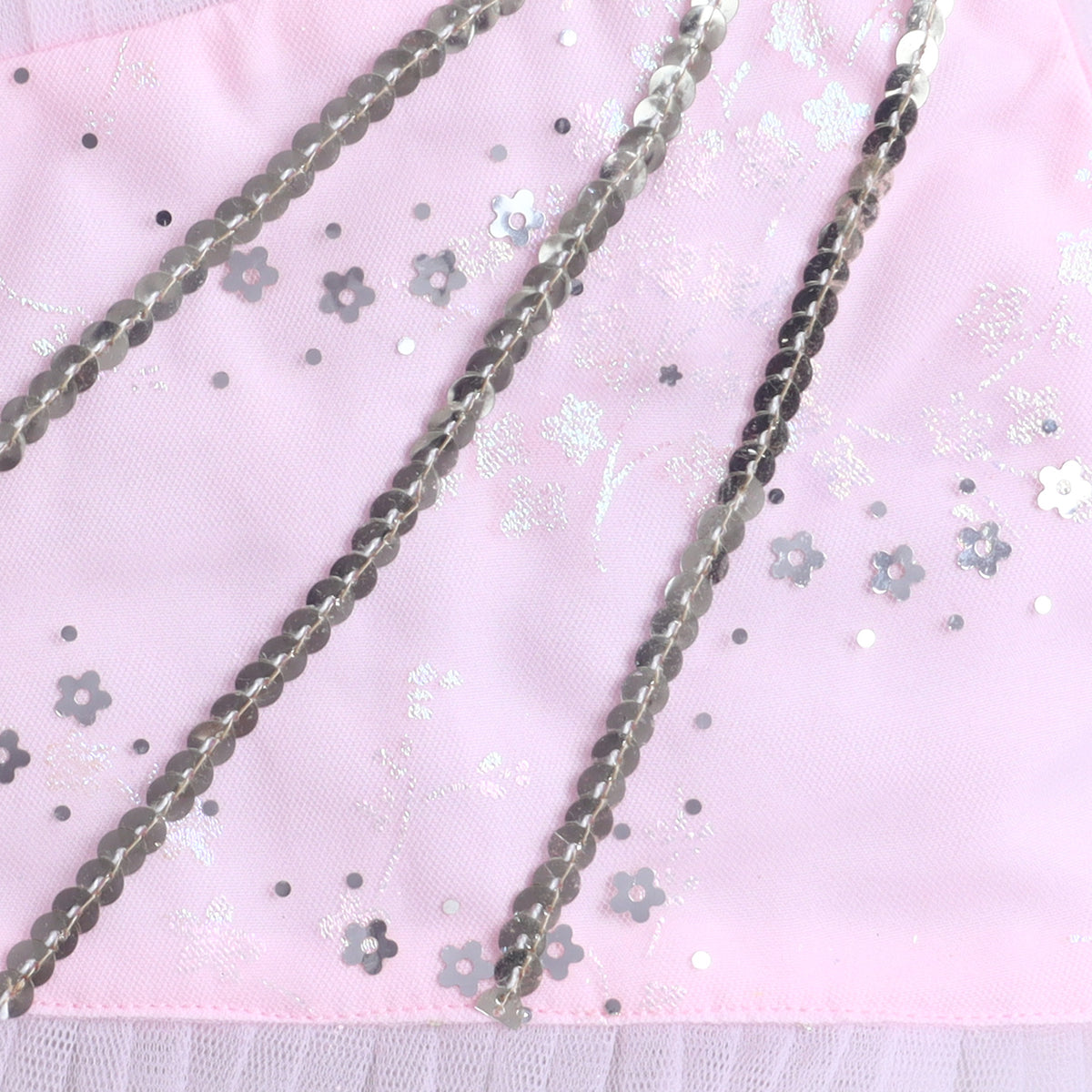 Many Frocks & Sequine Net Sleeveless Lace Embellished  Full Length Girl Ethnic Lehenga Choli Dupatta Set - Baby Pink
