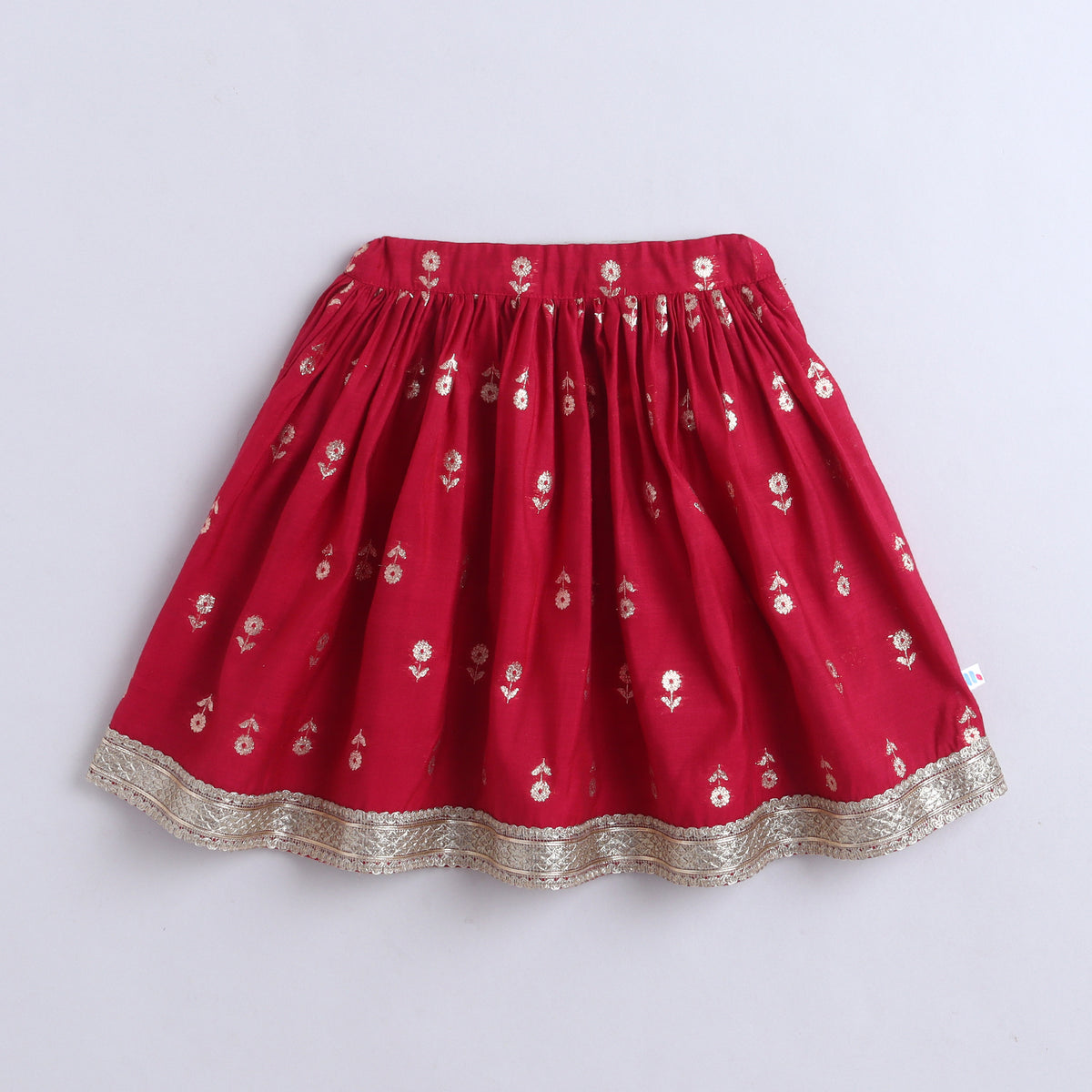 Many Frocks & Handloom Cotton Short Sleeves Lace Embellished Full Length  Ethnic Lehenga Choli Set - Maroon
