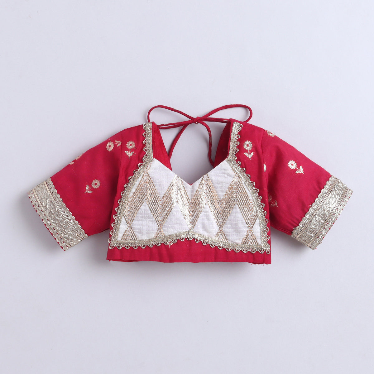 Many Frocks & Handloom Cotton Short Sleeves Lace Embellished Full Length  Ethnic Lehenga Choli Set - Maroon
