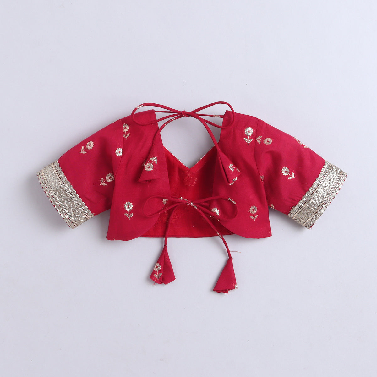 Many Frocks & Handloom Cotton Short Sleeves Lace Embellished Full Length  Ethnic Lehenga Choli Set - Maroon
