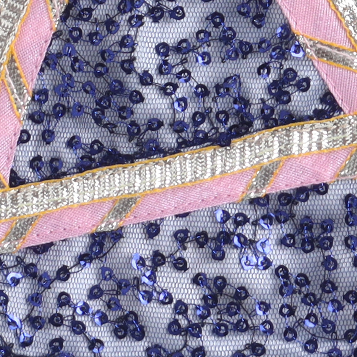 Many Frocks & Satin Sequine Net Sleeveless Lace Embellished Flemingo Printed Full Length Girl Ethnic Lehenga Choli Dupatta Set - Blue