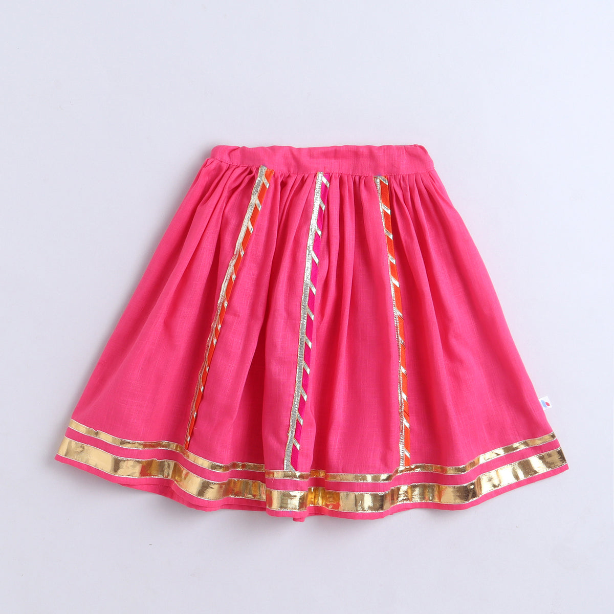Many Frocks & Cotton Sleeveless Lace Embellished Heart Shape Printed Full Length Girl Ethnic Lehenga Choli Dupatta Set - Pink