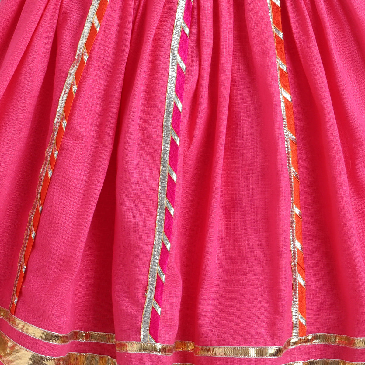 Many Frocks & Cotton Sleeveless Lace Embellished Heart Shape Printed Full Length Girl Ethnic Lehenga Choli Dupatta Set - Pink