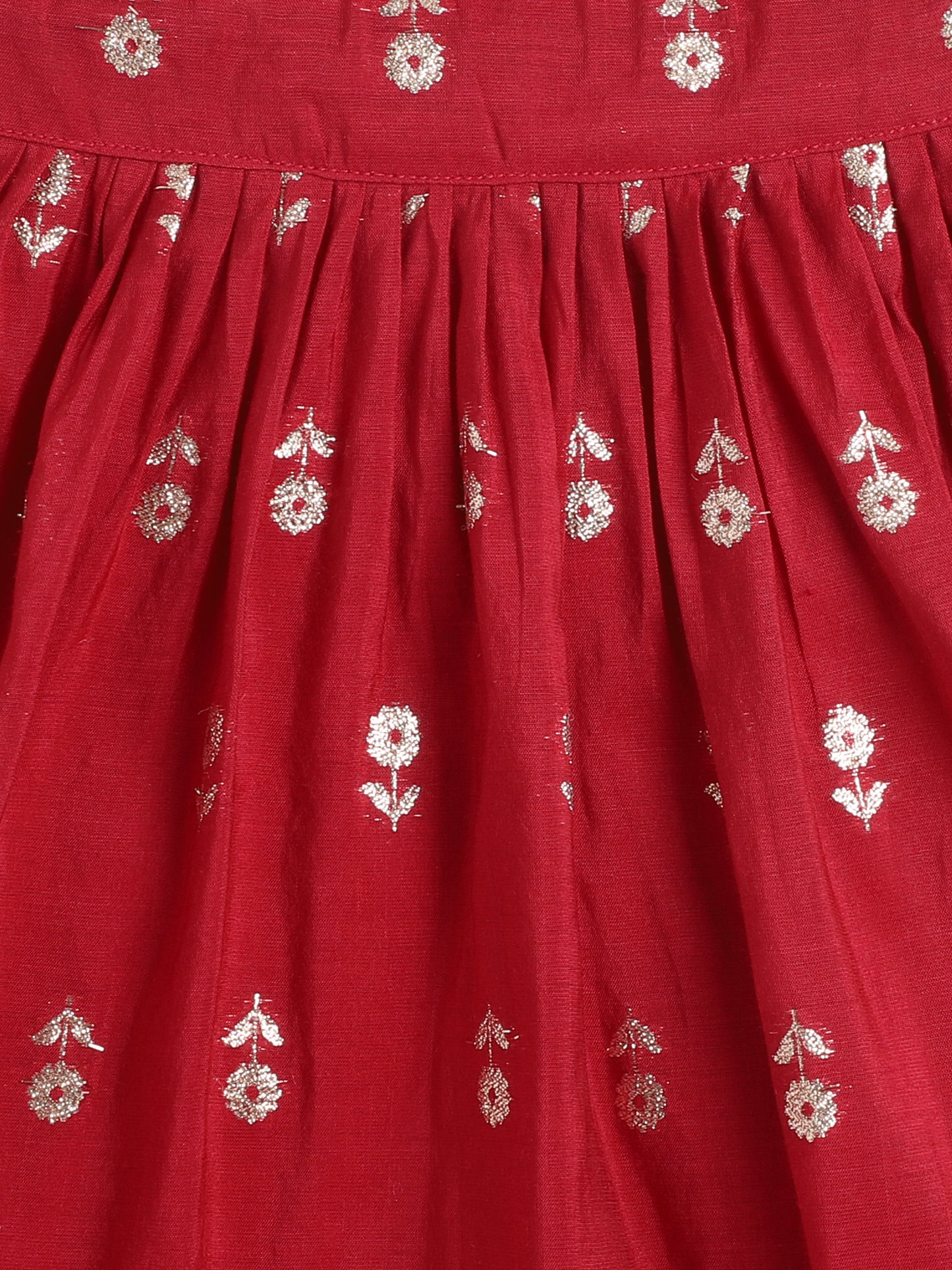 Many Frocks & Cotton golden flower Woven Lace Embellished Full Length Girls Lehenga Choli Set- Maroon