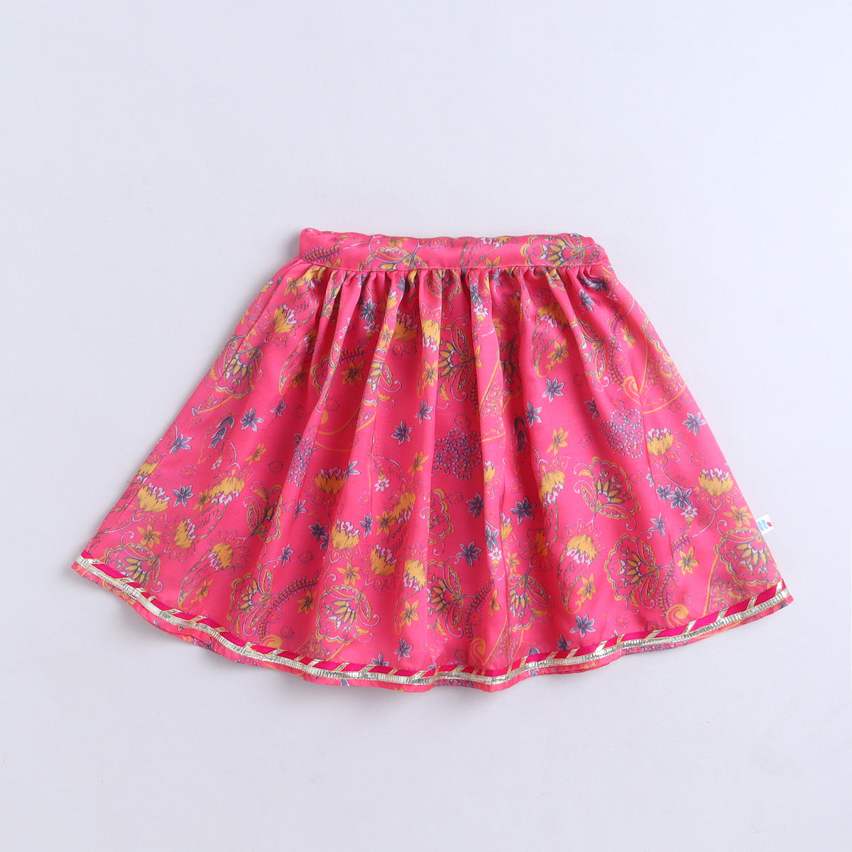 Many Frocks & Satin Brocade Sleeveless Lace Embellished Floral Printed Full Length Girl Ethnic Lehenga Choli Dupatta Set - Pink & Peacock Green
