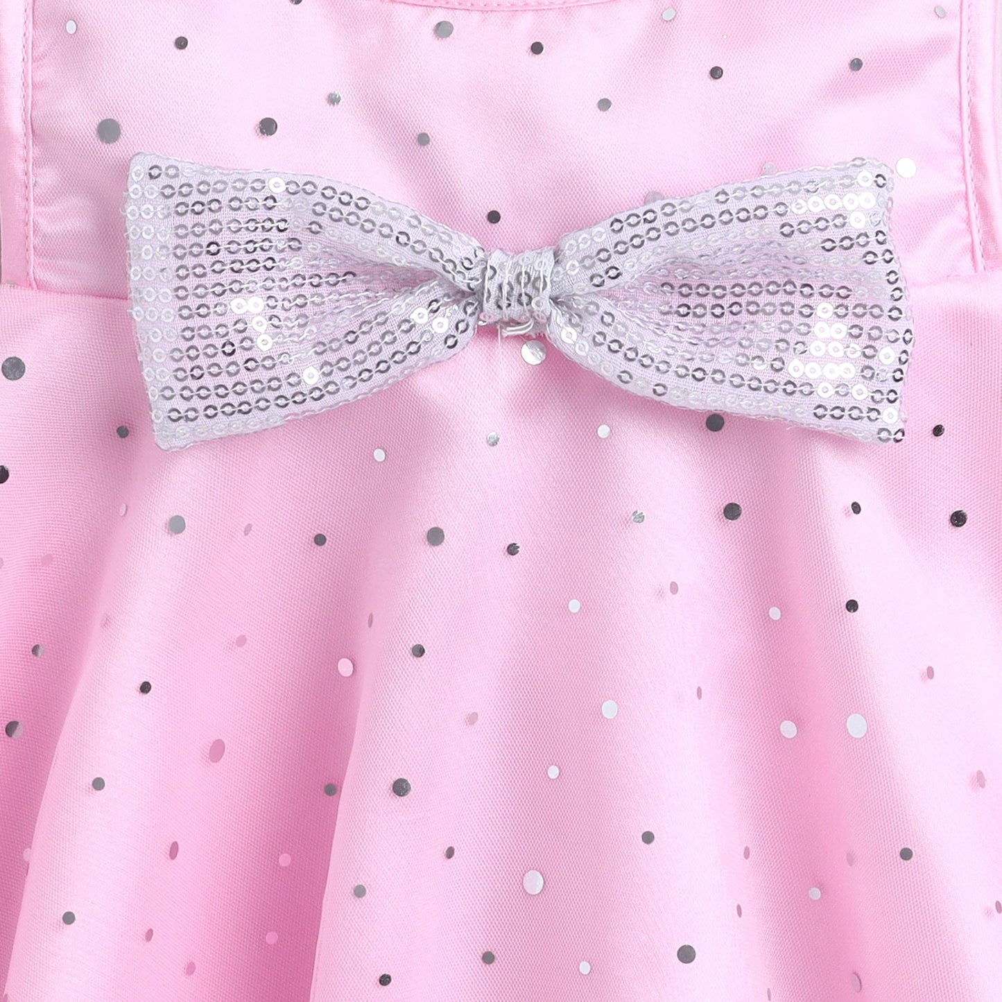 Many Frocks & Satin Sleeveless Bow Embellished Knee Length Flared A Line  Girls Christmas Party Dress - Pink