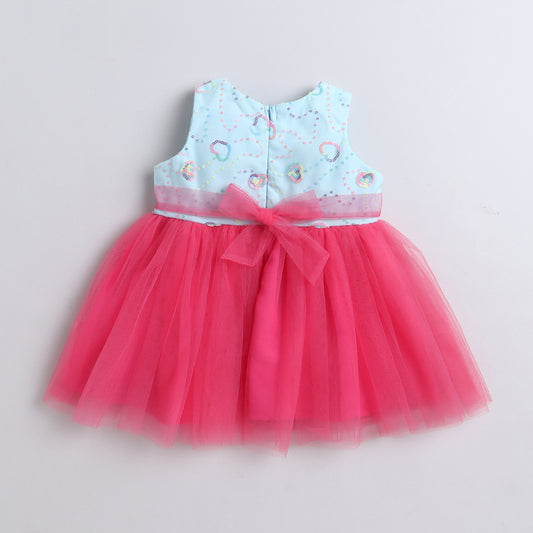 Many Frocks & Sleeveless Bow Embellished Knee Length Flared Girls Christmas Party Dress -Blue & Pink
