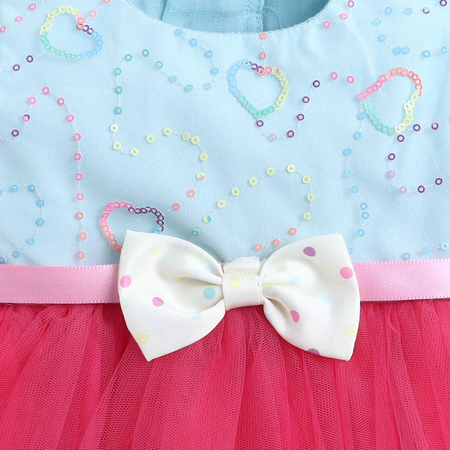 Many Frocks & Sleeveless Bow Embellished Knee Length Flared Girls Christmas Party Dress -Blue & Pink