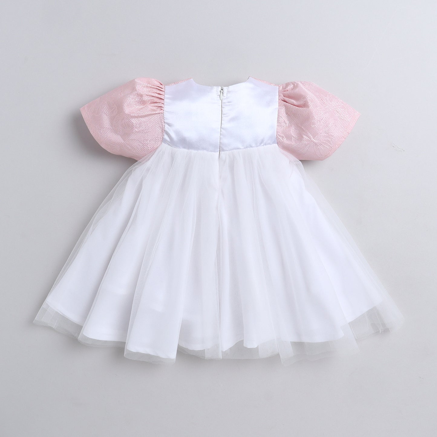 Many Frocks & Sleeveless Bow Embellished Knee Length Flared Girls Christmas Party Dress -Pink & White