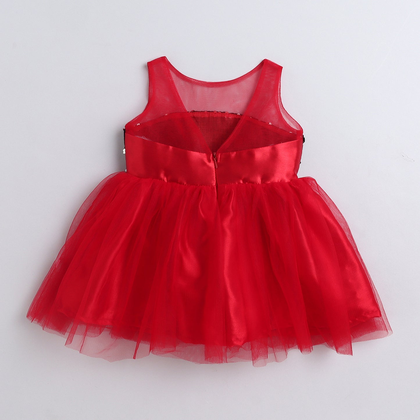 Many Frocks & Net Sleeveless Bow Embellished Knee Length Flared Girls Christmas Party Dress - Red & Black