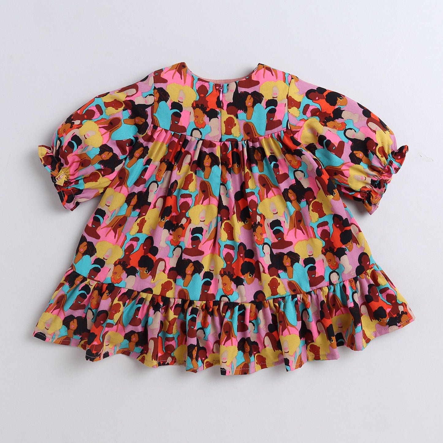 Many Frocks & Crepe Short Sleeves Printed Knee Length Flared A Line  Girls Christmas Casual  Dress -Multi