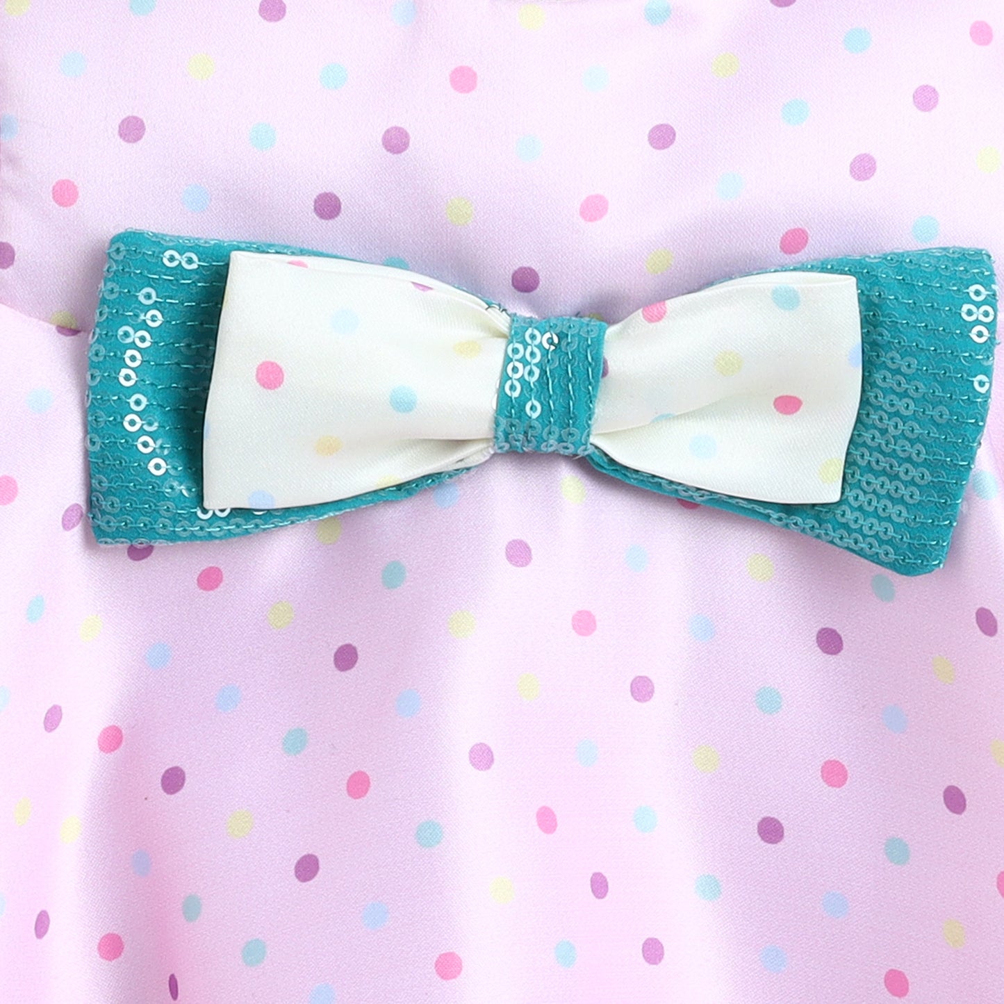 Many Frocks & Satin Short Sleeves Bow Embellished Knee Length Flared A Line  Girls Christmas Party Dress -Pink