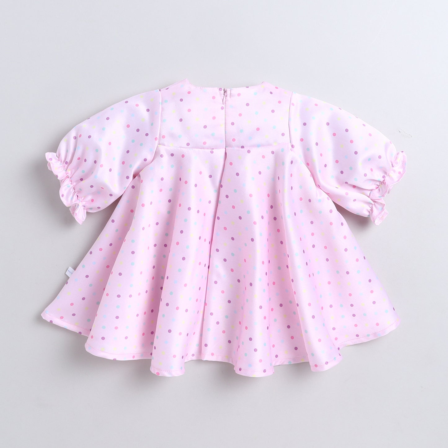 Many Frocks & Satin Short Sleeves Bow Embellished Knee Length Flared A Line  Girls Christmas Party Dress -Pink