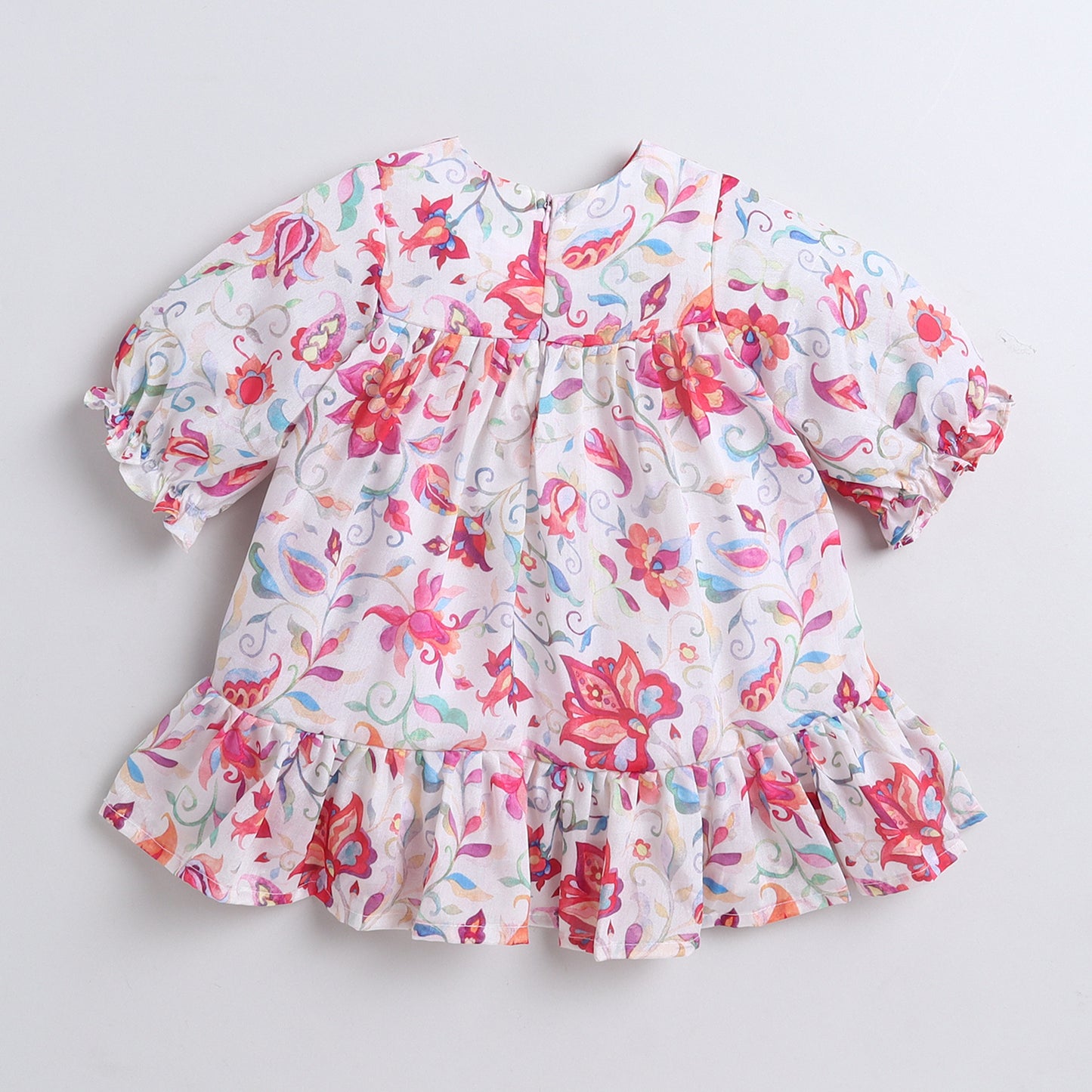 Many Frocks & Short Sleeves Floral Printed Knee Length Flared A Line  Girls Christmas Casual  Dress -Pink