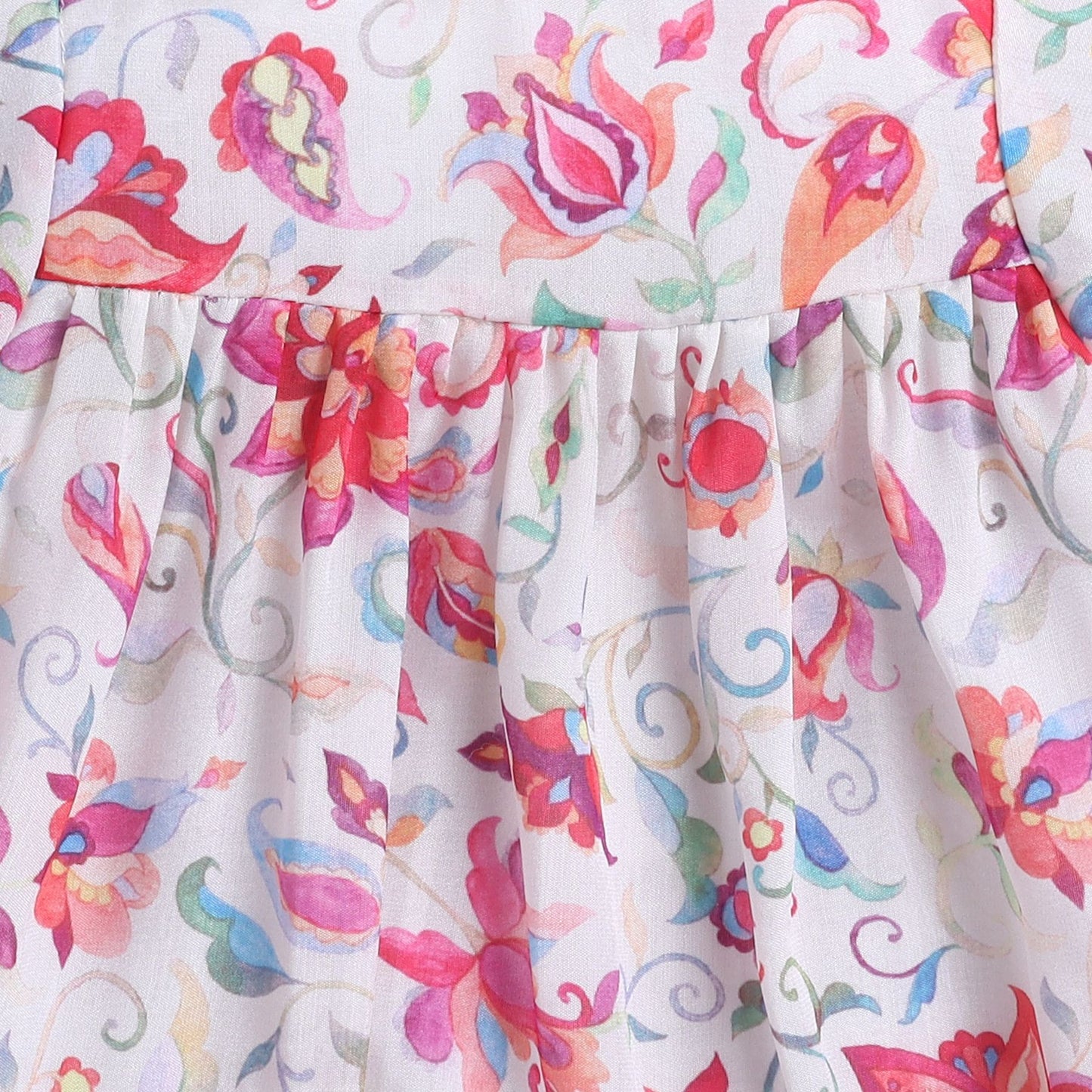 Many Frocks & Short Sleeves Floral Printed Knee Length Flared A Line  Girls Christmas Casual  Dress -Pink