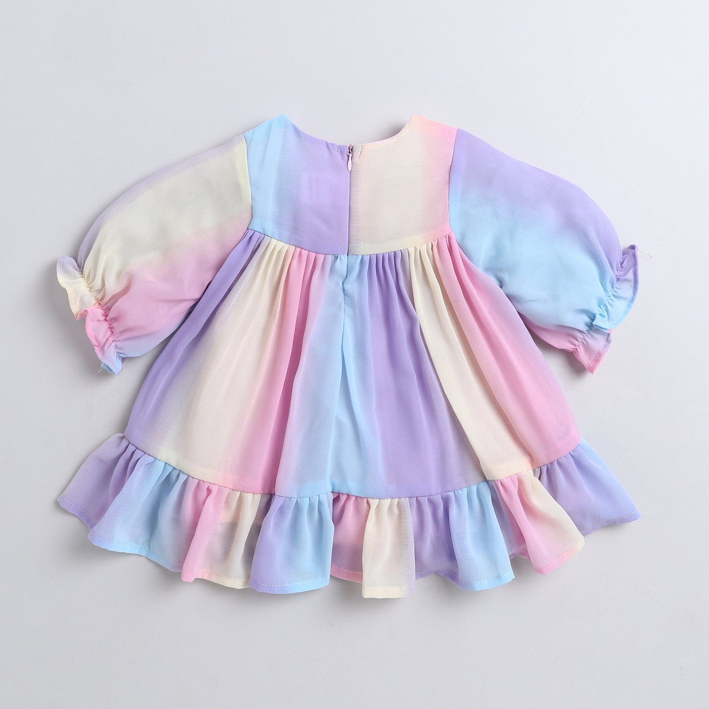 Many Frocks & Georgette Short Sleeves Bow Embellished Knee Length Flared A Line  Girls Christmas Party Dress -Multi Colour