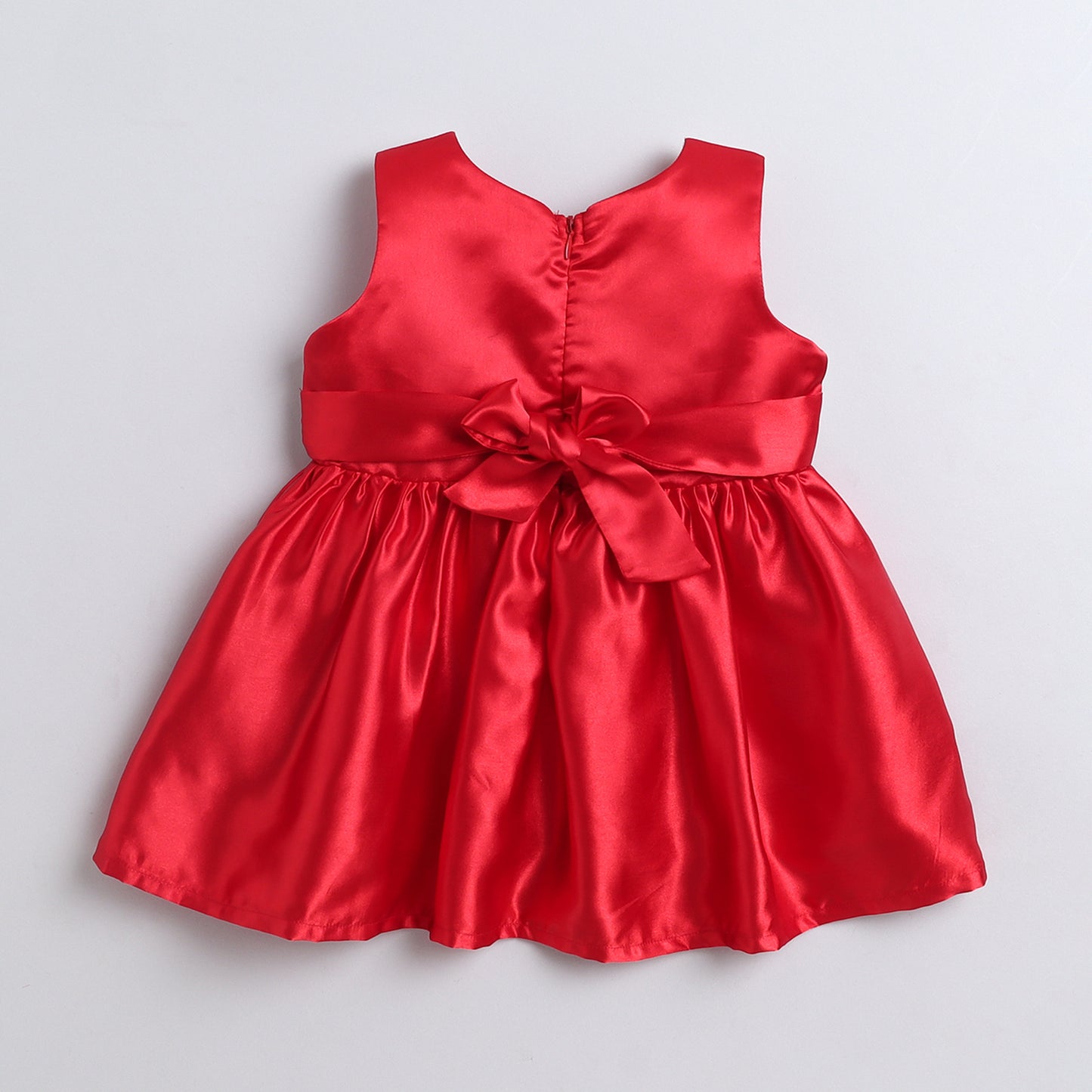 Many Frocks & Sleeveless  Sequin Lace Embellished Knee Length Flared Girls Christmas Party Dress - Red & Cream