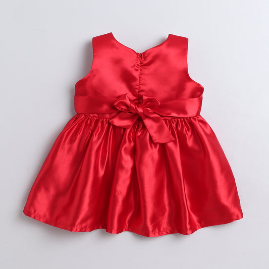 Many Frocks & Sleeveless  Sequin Lace Embellished Knee Length Flared Girls Christmas Party Dress - Red & Cream