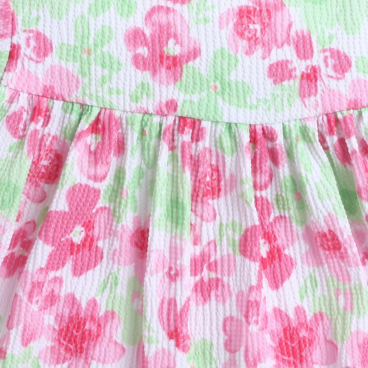 Many Frocks & Short Sleeves Floral Printed Knee Length Flared A Line  Girls Christmas Casual  Dress -Pink