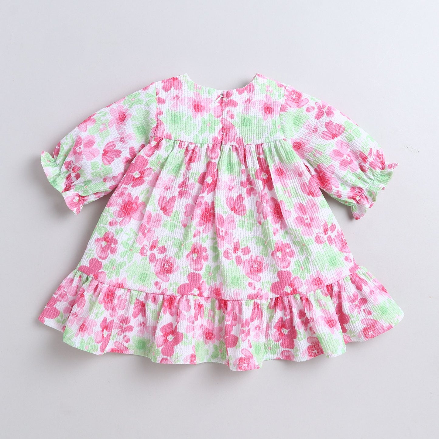 Many Frocks & Short Sleeves Floral Printed Knee Length Flared A Line  Girls Christmas Casual  Dress -Pink
