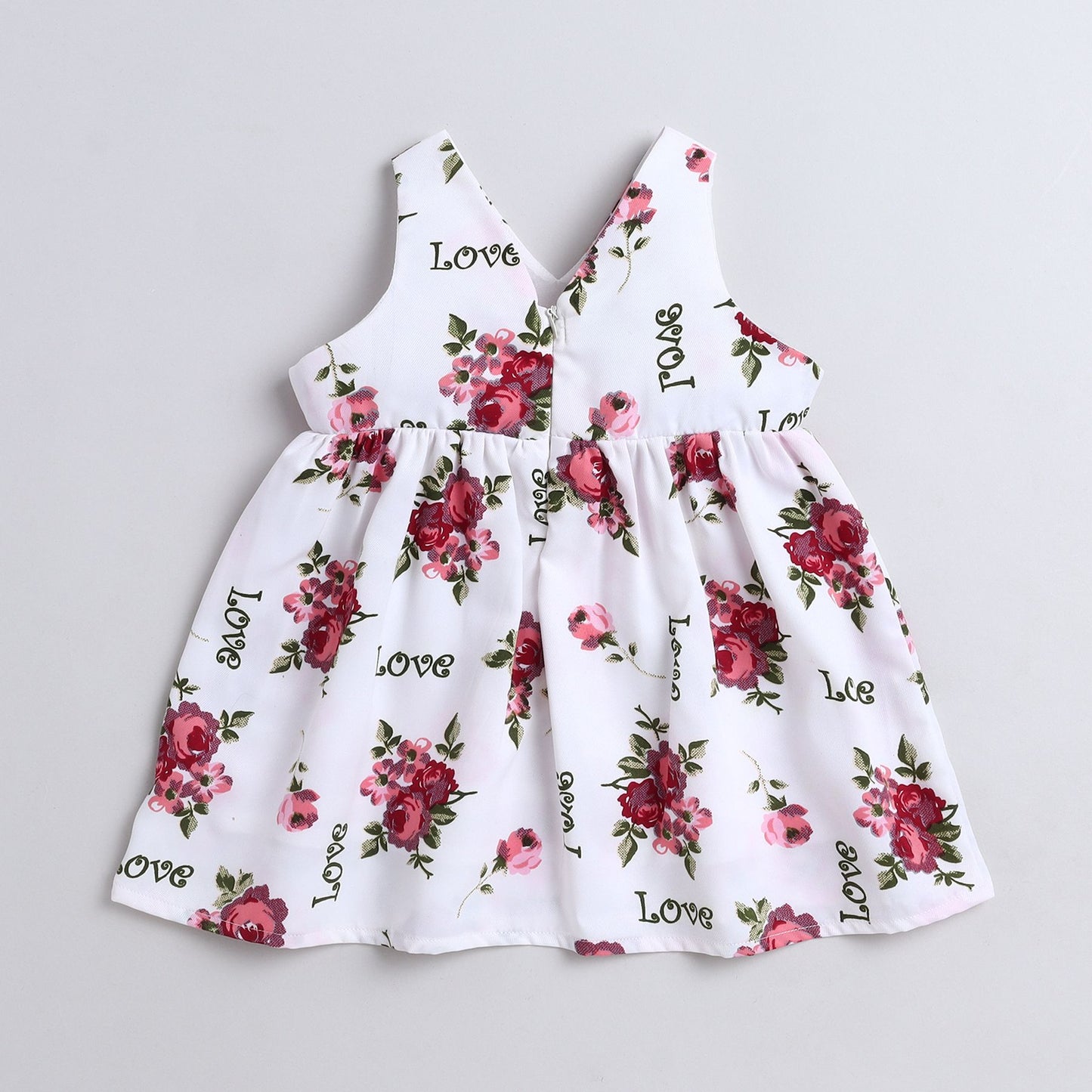 Many Frocks & Sleeveless Bow Embellished Floral Printed Knee Length Flared A Line  Girls  Casual Dress -White&Pink