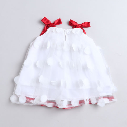 Many Frocks & Net Sleeveless 3D ruffle embellished knee length Aline Girls Christmas Party Dress - White