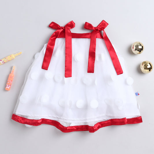 Many Frocks & Net Sleeveless 3D ruffle embellished knee length Aline Girls Christmas Party Dress - White