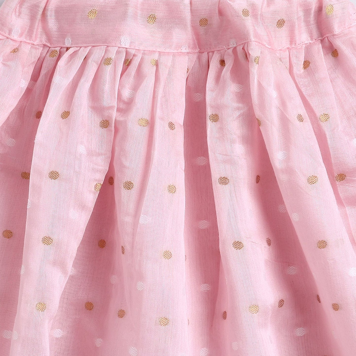 Many Frocks & Chanderi Sleeveless Rabbit Hand Embroidered Choli Lengha Dupatta Set - White & Pink