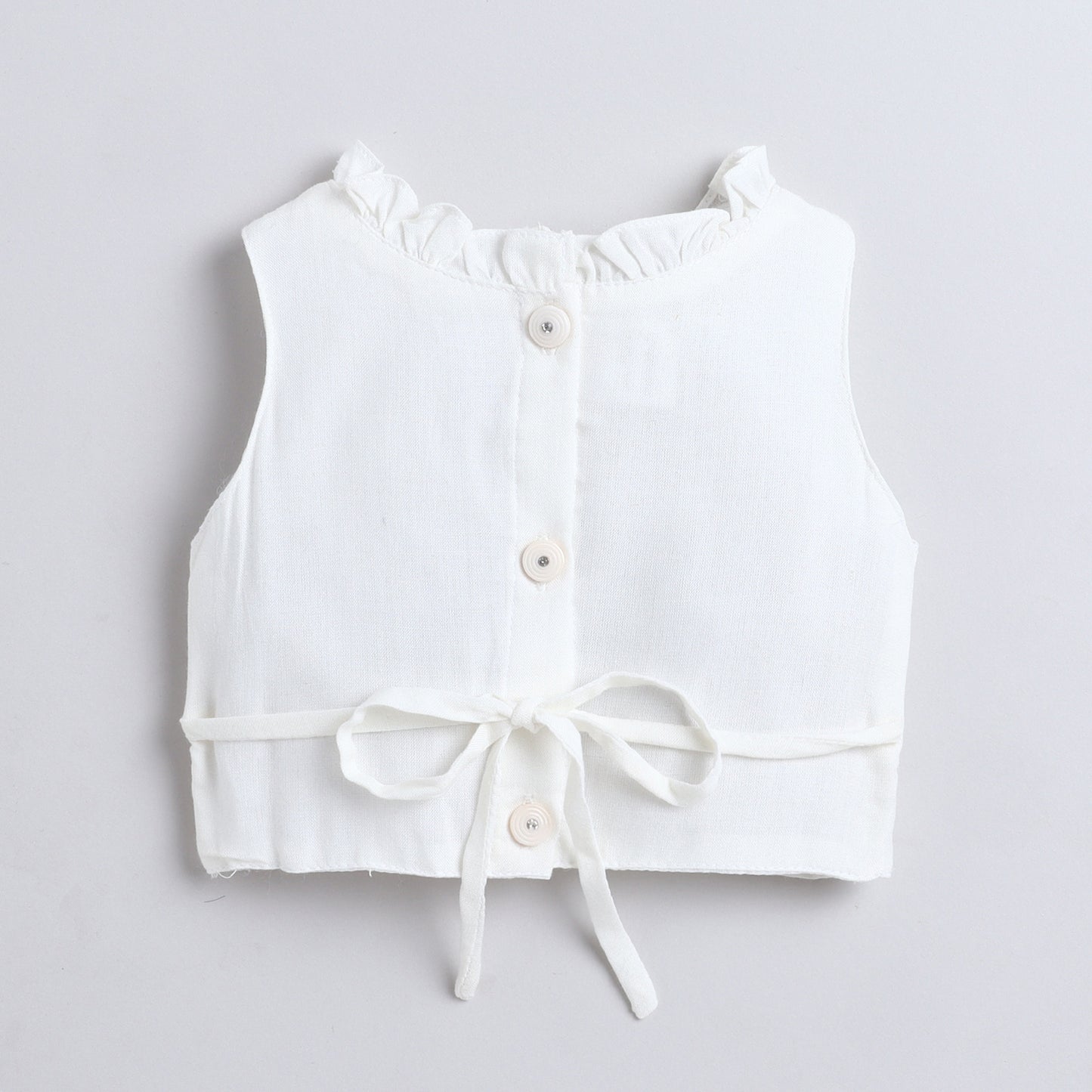 Many Frocks & Chanderi Sleeveless Rabbit Hand Embroidered Choli Lengha Dupatta Set - White & Pink