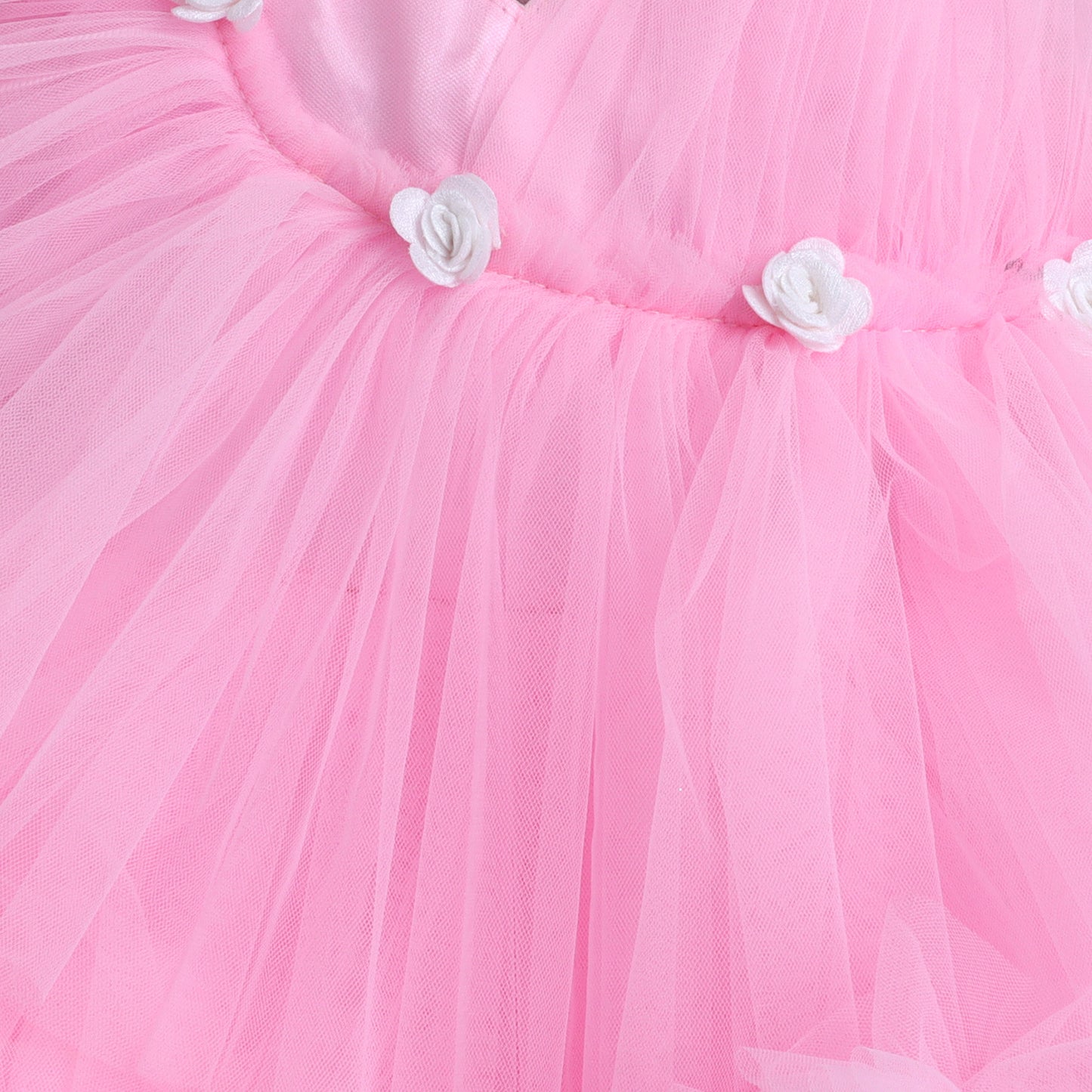 Many Frocks & Net Sleeveless Rose Embellished Party Dress - Pink