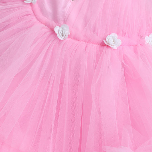 Many Frocks & Net Sleeveless Rose Embellished Party Dress - Pink
