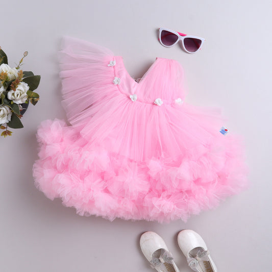 Many Frocks & Net Sleeveless Rose Embellished Party Dress - Pink