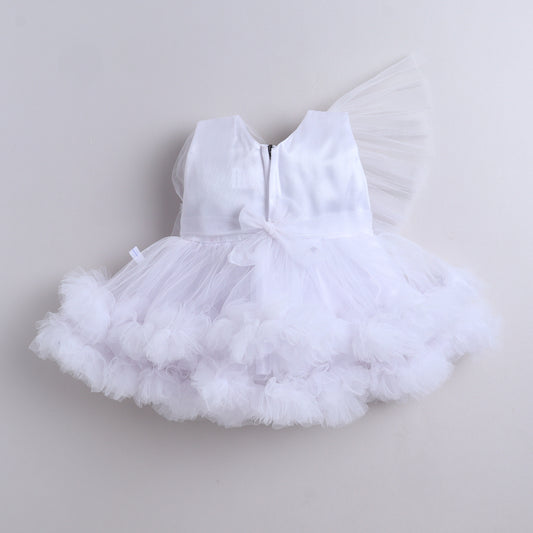 Many Frocks & Net Sleeveless Rose Embellished Party Dress - White