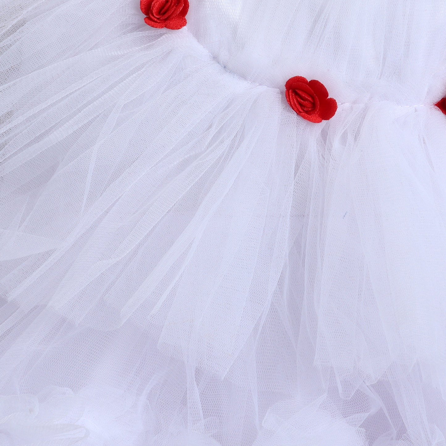 Many Frocks & Net Sleeveless Rose Embellished Party Dress - White