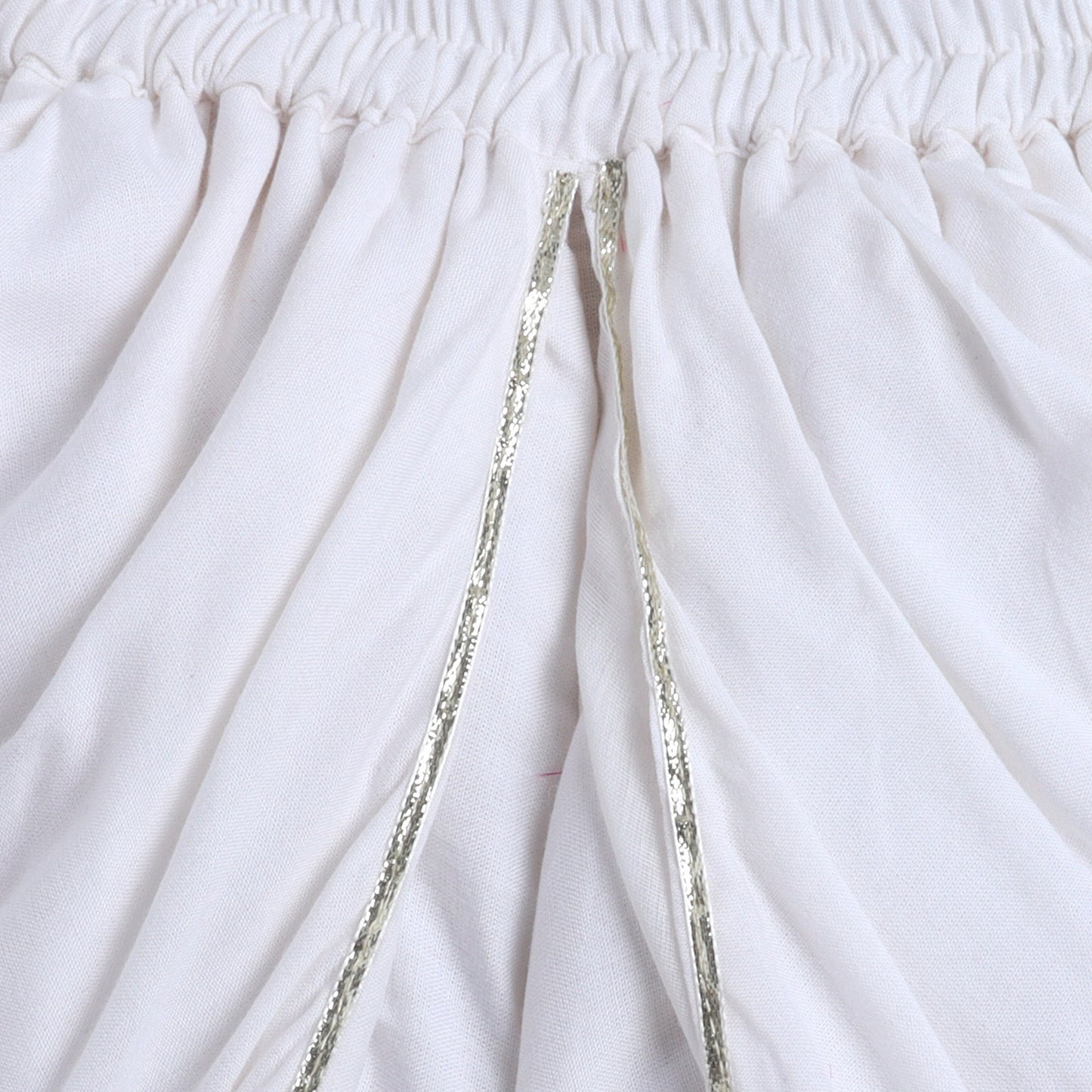 Many Frocks & Rayon Sleeveless Rose and Lace Embellished Ethnic Dhoti Top-Cream