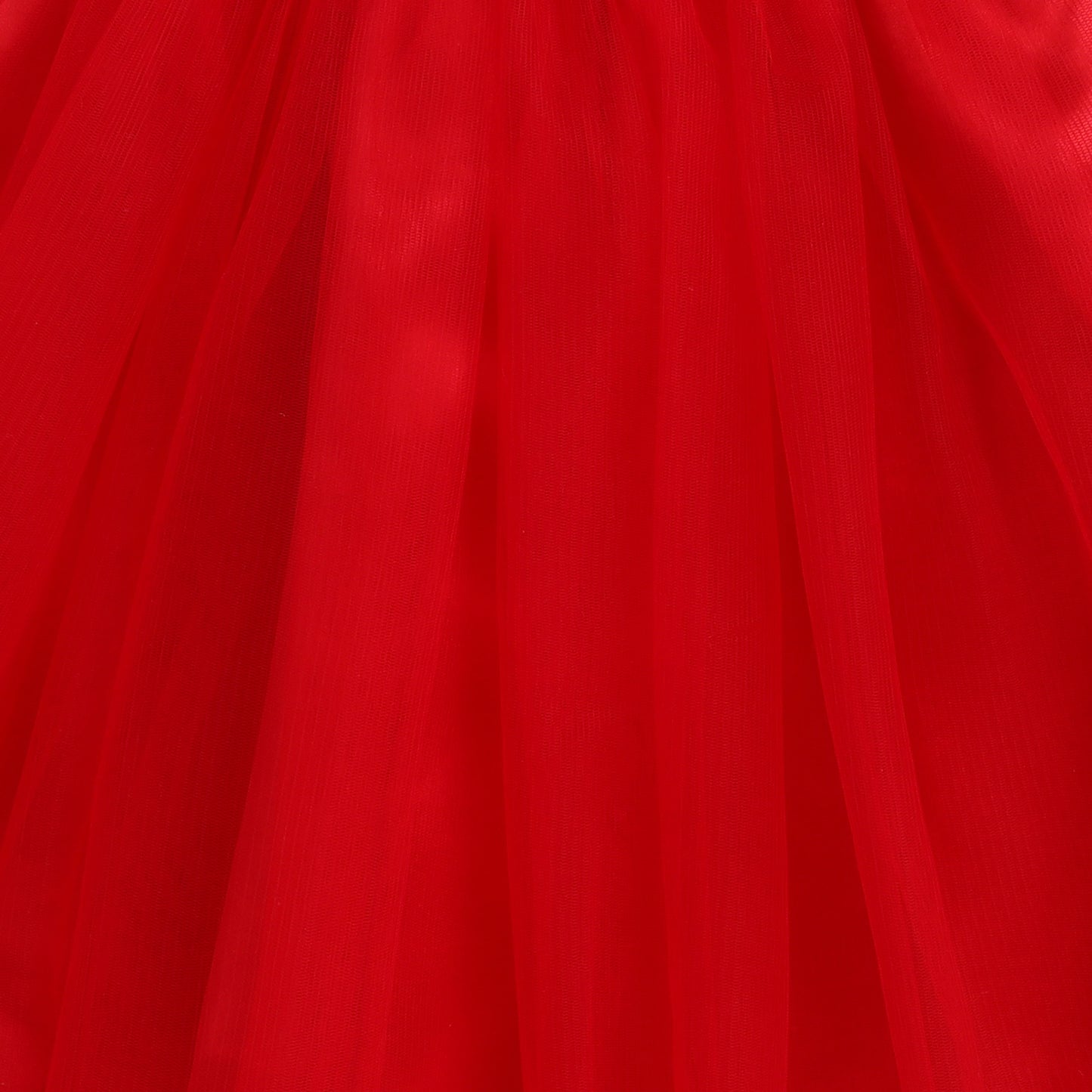 Many Frocks & Net Satin Sleeveless Pleated Lehenga and Choli Dupatta with Flamingo handwork patch -Red