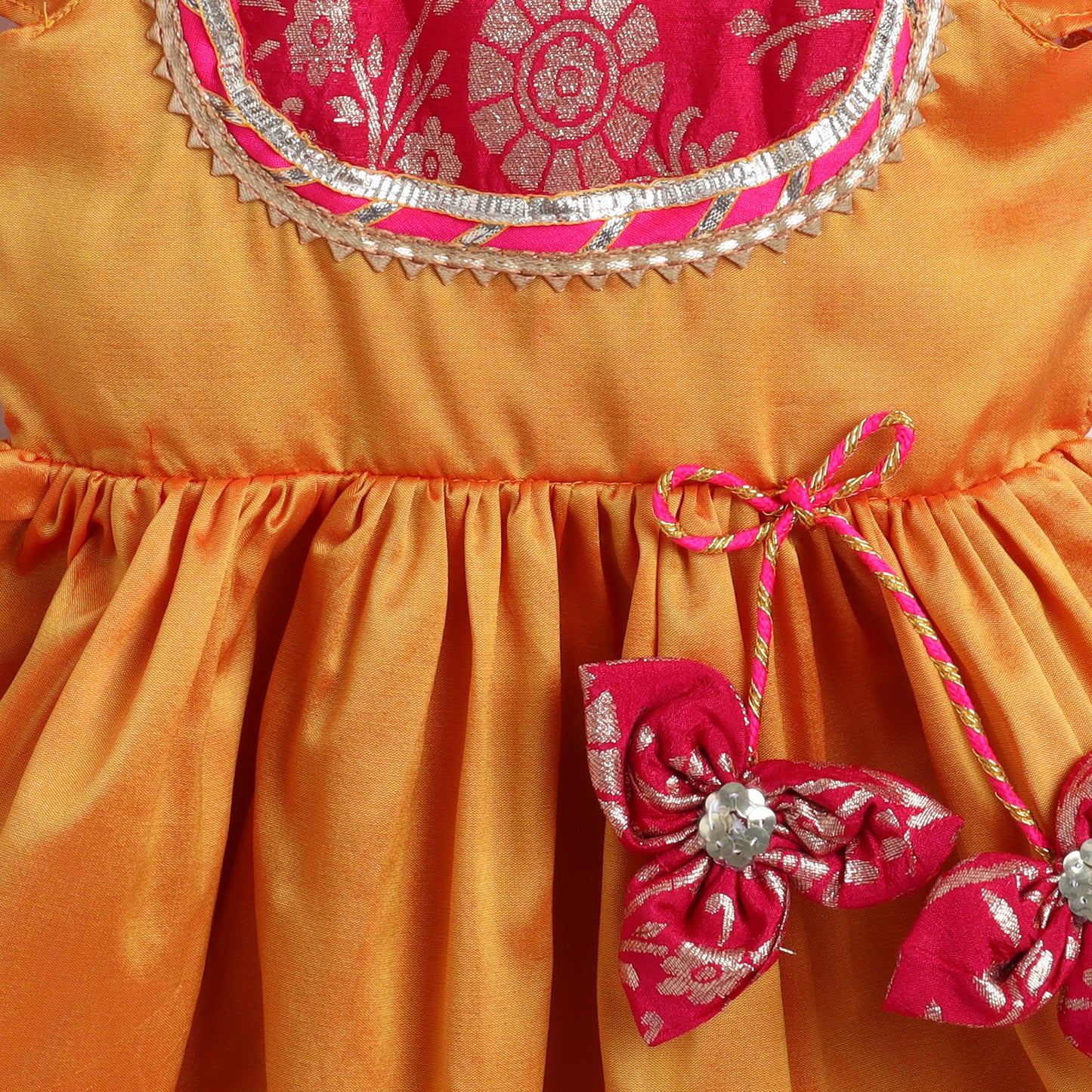 Many Frocks &  cold shoulder lace and latkan embellished ethnic gown- mustard