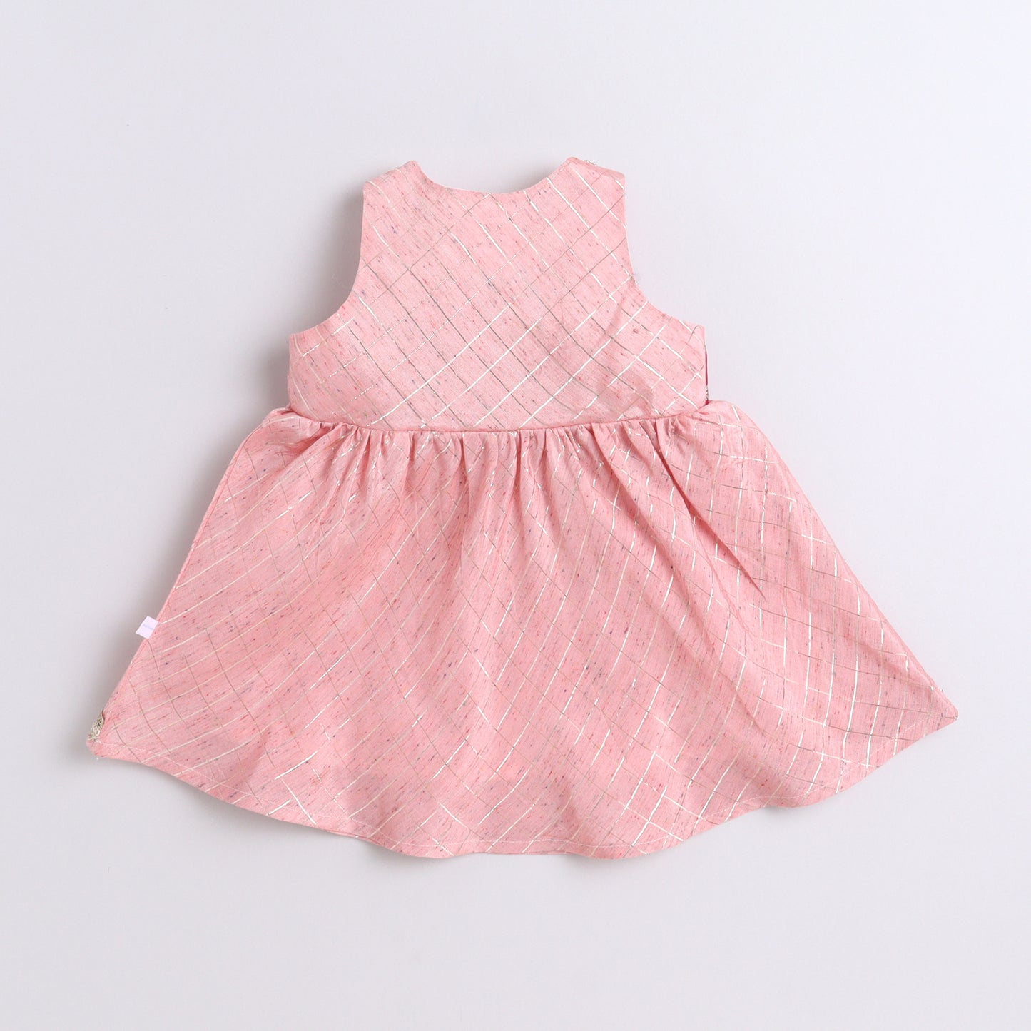 Many Frocks & chanderi sleeveless lace embellished overlapping koti ethnic dress- pink