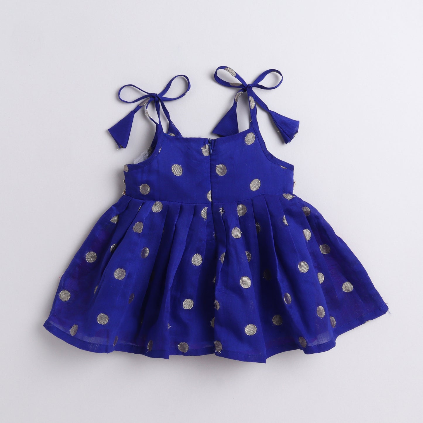 Many Frocks & handloom cotton sleeveless woven boti lace embellished ethnic dress - Blue & Purple