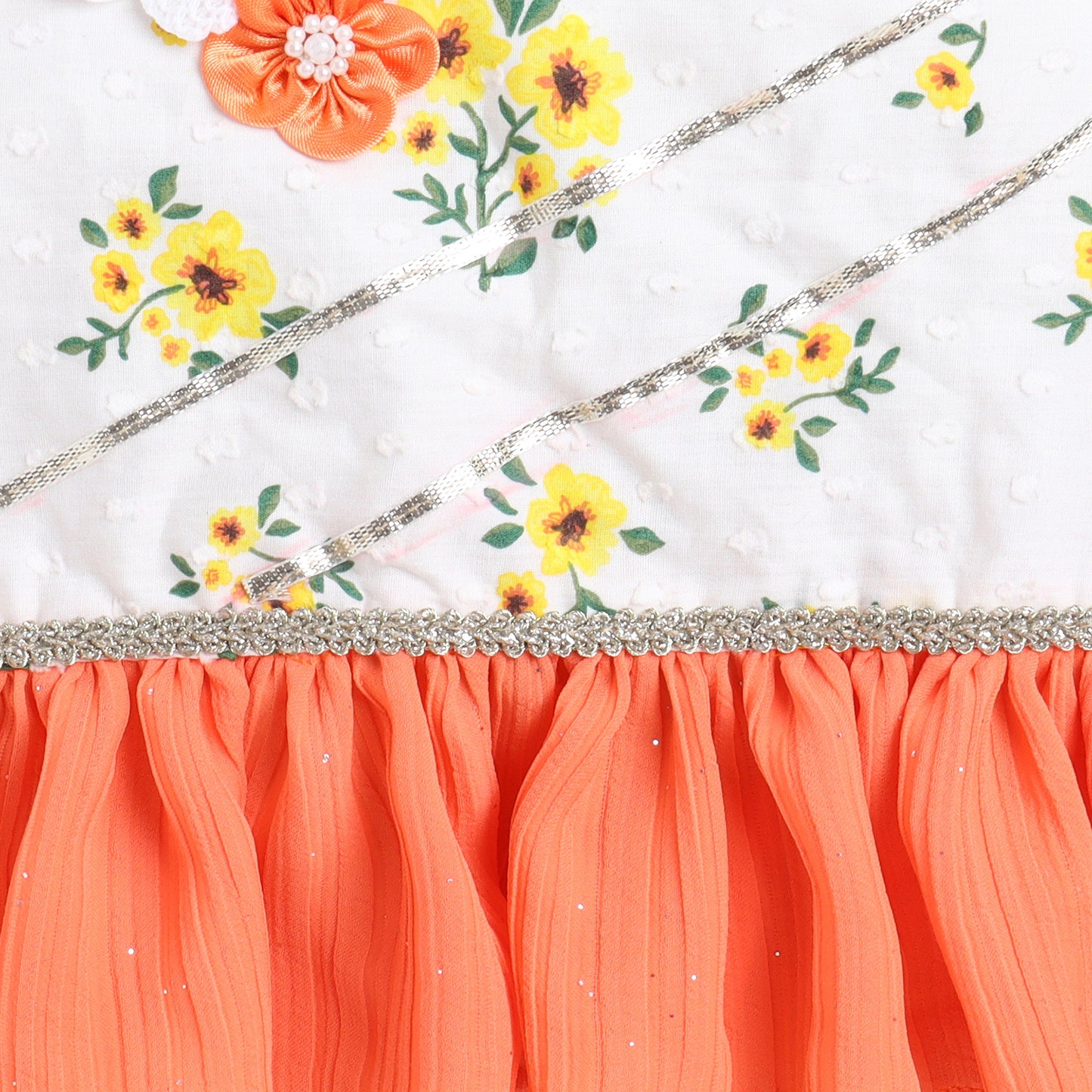 Many Frocks & cotton sleeveless floral printed  flower embellished top and dhoti  set- Cream & Blue
