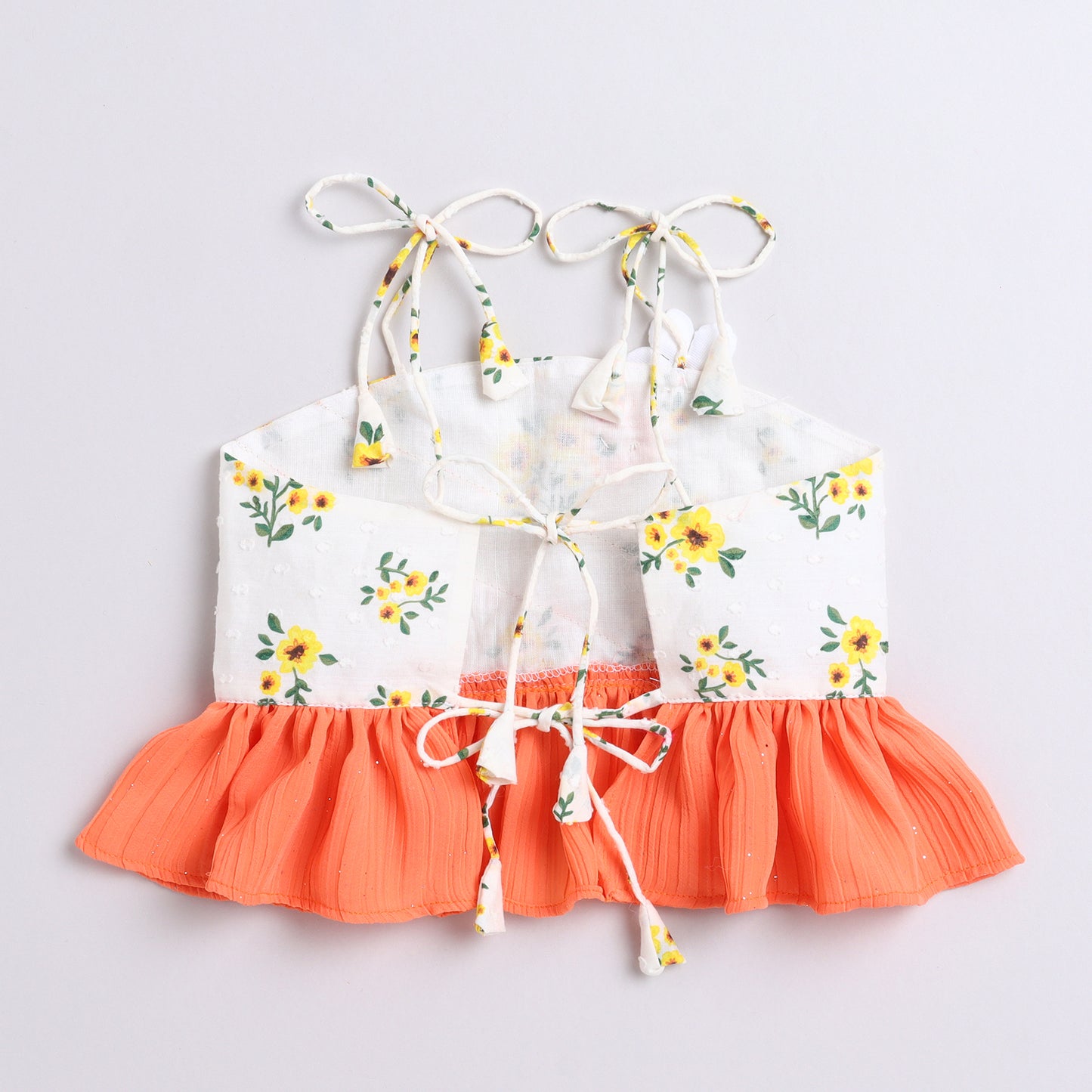 Many Frocks & cotton sleeveless floral printed  flower embellished top and dhoti  set- Cream & Blue
