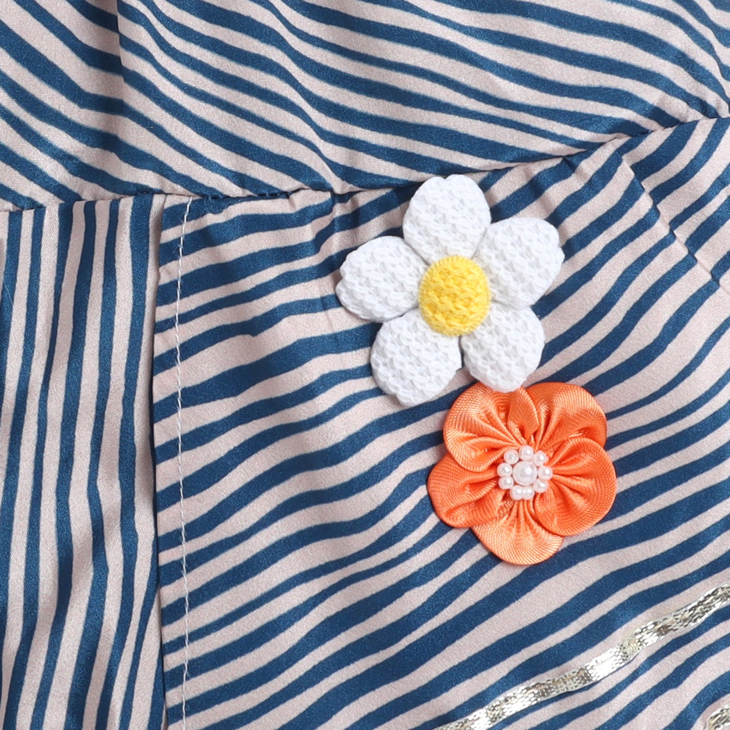 Many Frocks & cotton sleeveless floral printed  flower embellished top and dhoti  set- Cream & Blue