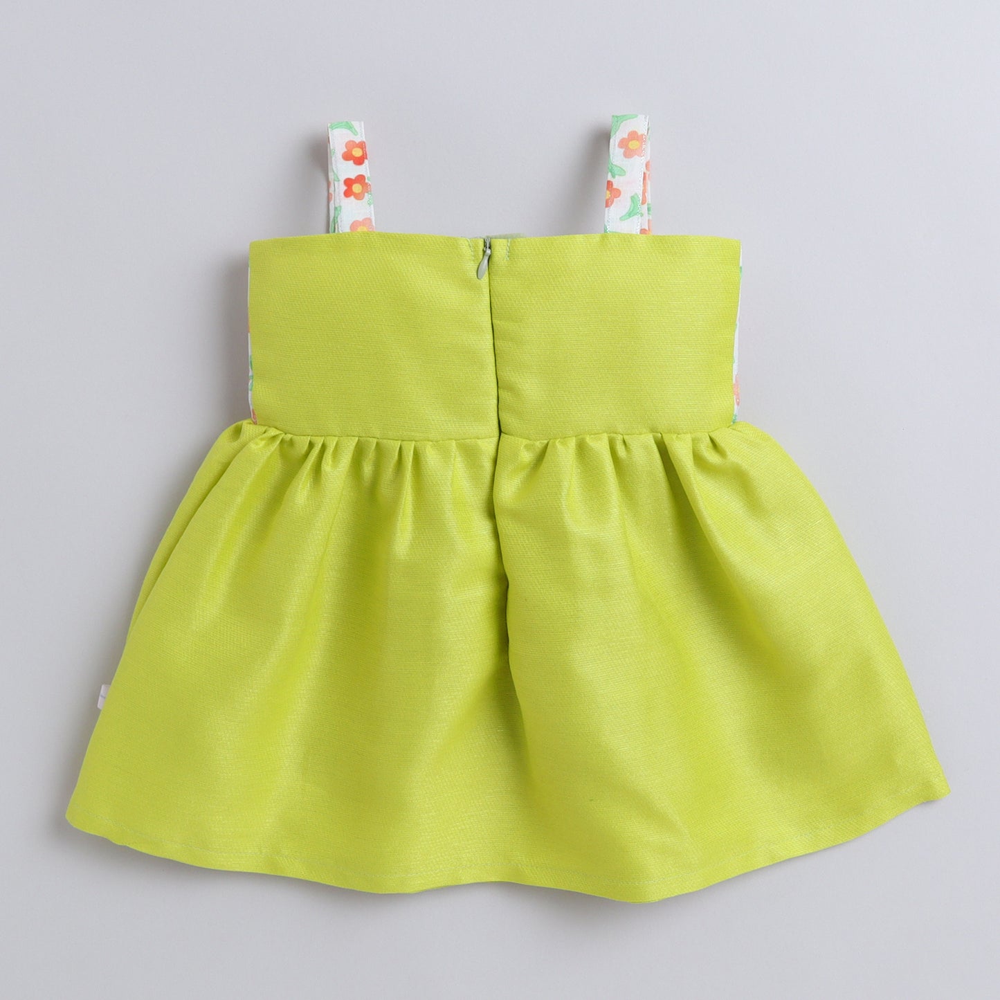 Many Frocks &  sleeveless knee length floral printed with big bow girls Party dress - Green