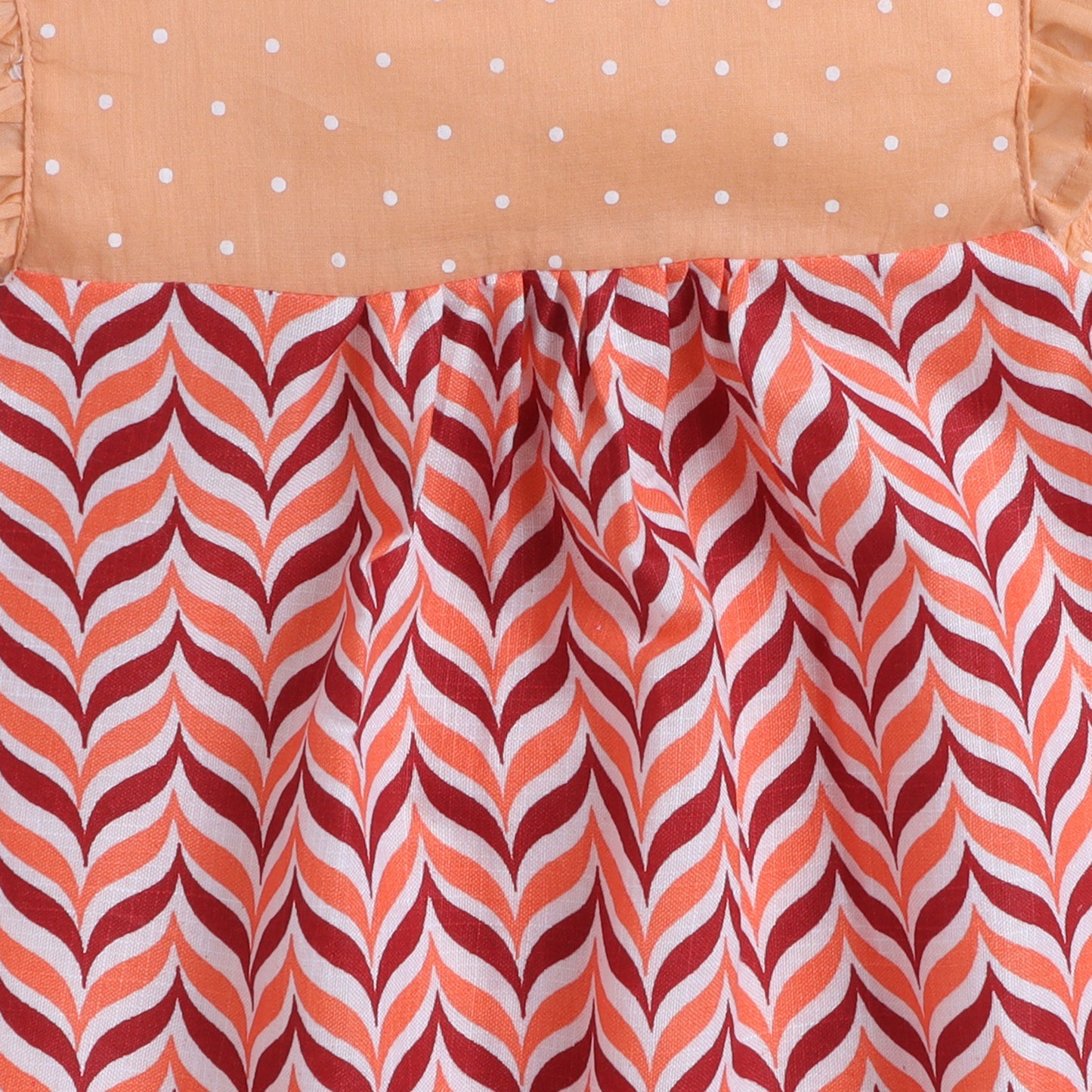 Many Frocks &  cotton flutter sleeve knee length chevron printed girls causal dress - Peach