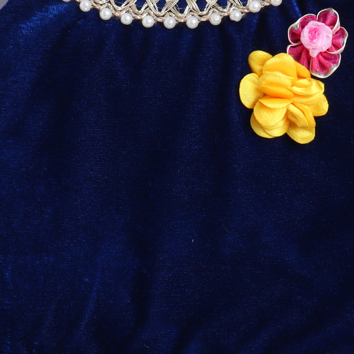 Many Frocks & velvet & net sleeveless  lace and flower embellished palazzo top dupatta ethnic set- yellow and blue